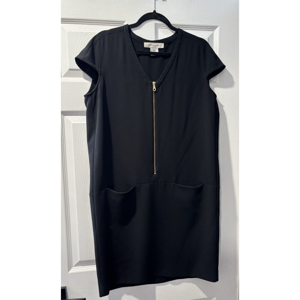 Women’s Gerald Darrel Black Dress Size 42 XL Gold Zipper Pockets Mini Chic LBD
